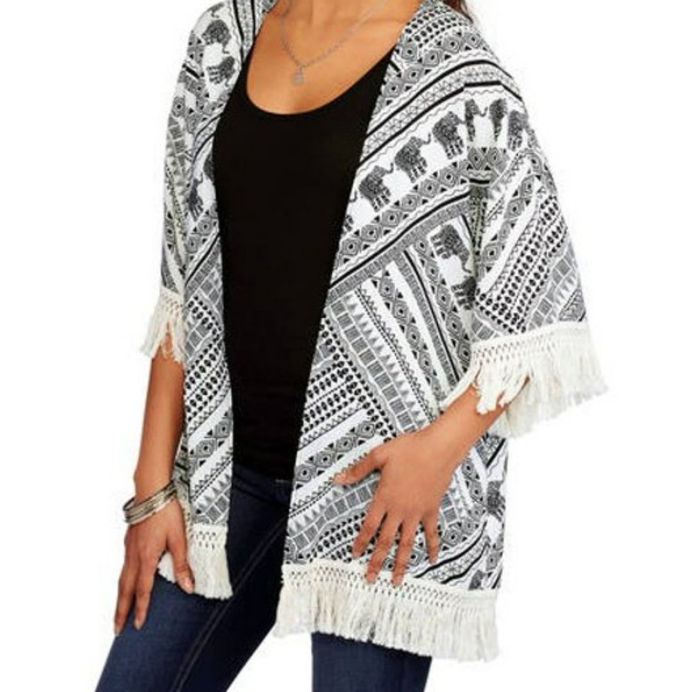 Fringed Kimono with Elephants
